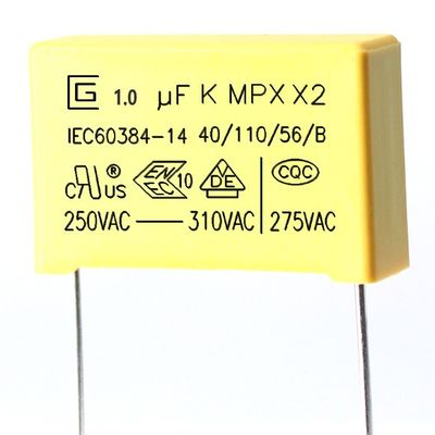 πυκνωτής 1.0Uf ασφάλειας 105K X2 με την άριστη φλόγα - ιδιότητες P22.5MM καθυστερούντω